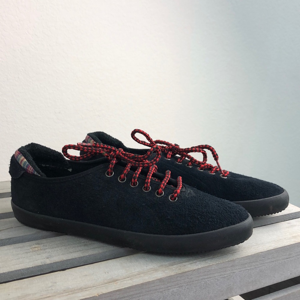 Vintage Black Suede Leather Sneakers Size 7.5